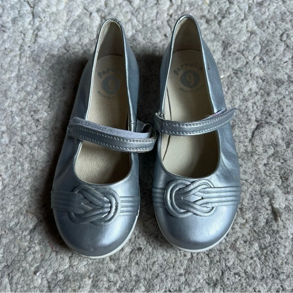 Garvalin Silver Leather Nautical Knot Vamp Velcro Closure Mary Janes EU Sz 30